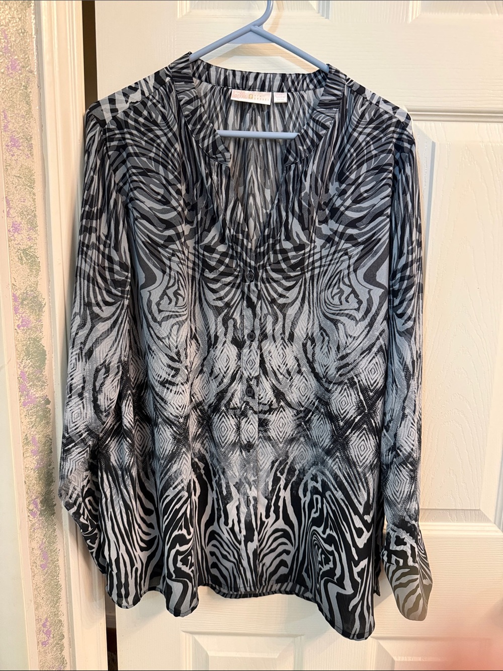 Belle by Kim Gravel Black and Gray Animal Print Blouse